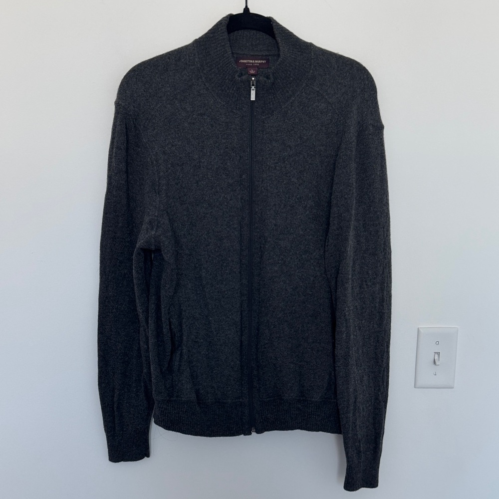 Johnston & Murphy 100% Wool Gray Zip Up Sweater